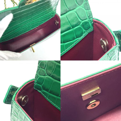 Chanel Shoulder Bag CC Logo Mini Top Handle Flap Metiers D'art Leather Green — view 8
