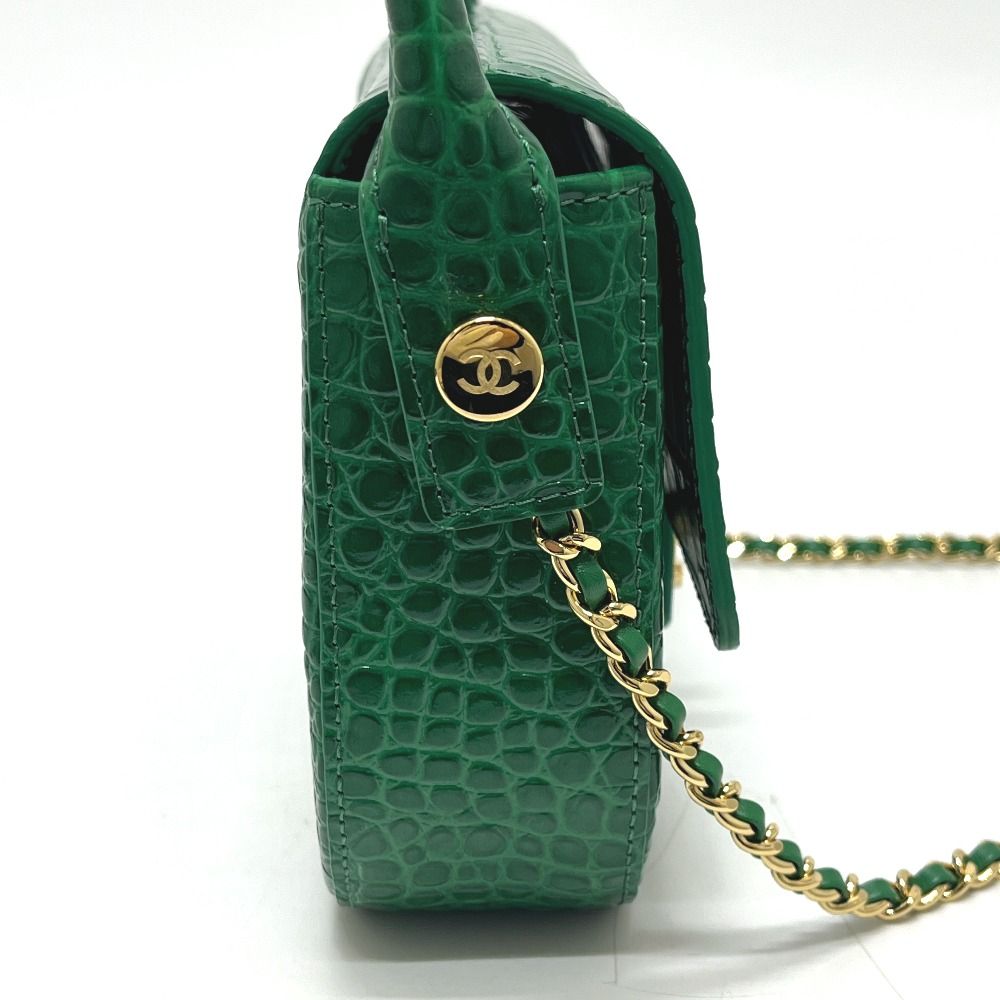 Chanel Shoulder Bag CC Logo Mini Top Handle Flap Metiers D'art Leather Green — view 4