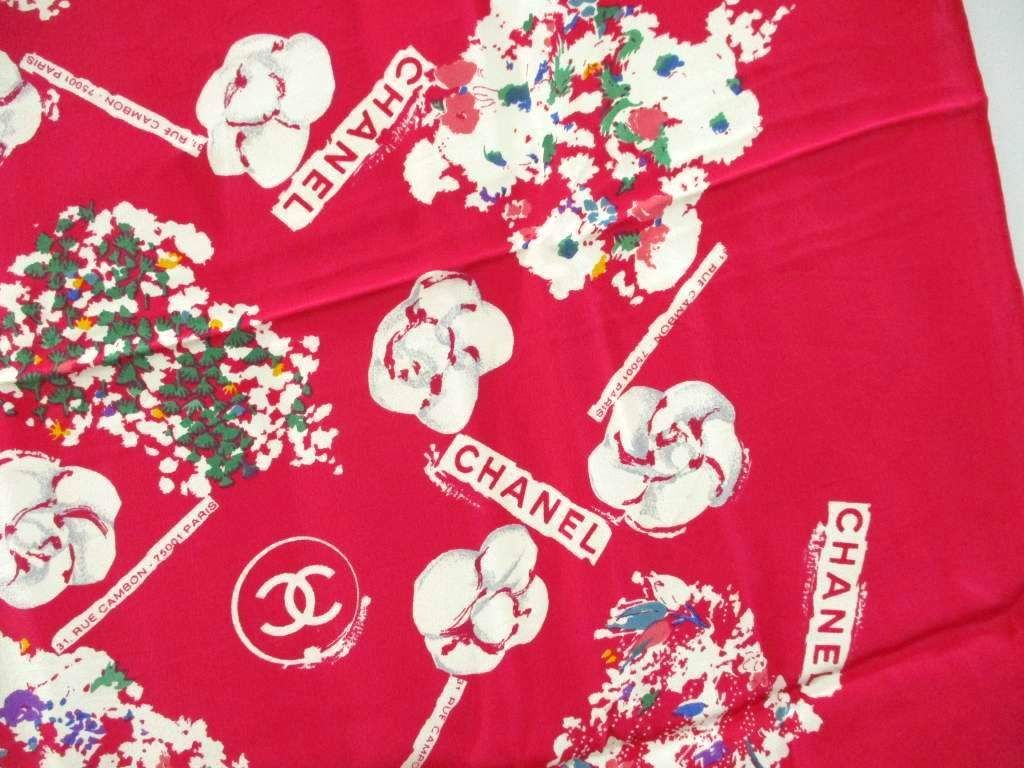 Chanel Camellia Scarf Silk Large Carre Print Magenta Pink — view 2