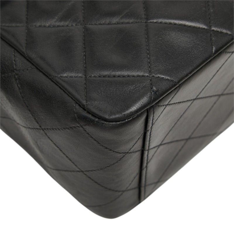 Chanel CC Logo Quilted Chain Shoulder Bag Black Lambskin — view 6