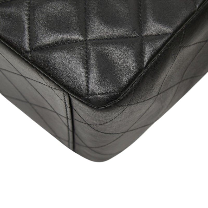 Chanel CC Logo Quilted Chain Shoulder Bag Black Lambskin — view 7