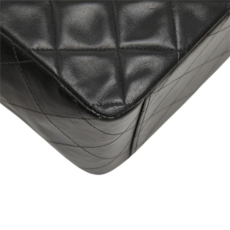 Chanel CC Logo Quilted Chain Shoulder Bag Black Lambskin — view 4