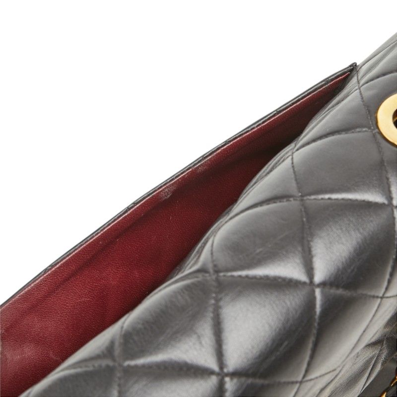 Chanel CC Logo Quilted Chain Shoulder Bag Black Lambskin — view 8