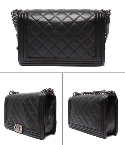 Chanel Chain Shoulder Bag Vintage Silver Smooth Leather Boy 25 — view 2