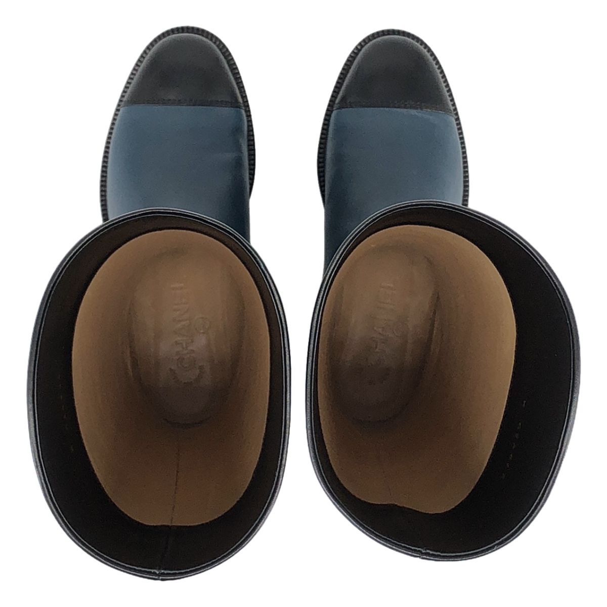 Chanel CC Logo Leather Bicolor Long Boots Navy Black — view 4