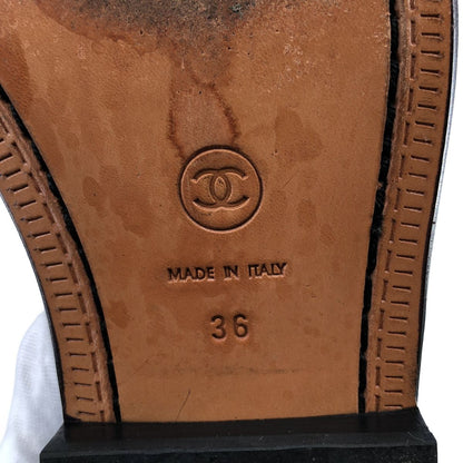 Chanel CC Logo Leather Bicolor Long Boots Navy Black — view 6