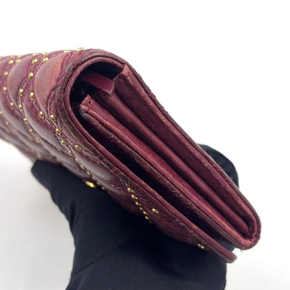 Chanel Quilted Studded Leather Bordeaux Bifold Wallet Gold — view 6