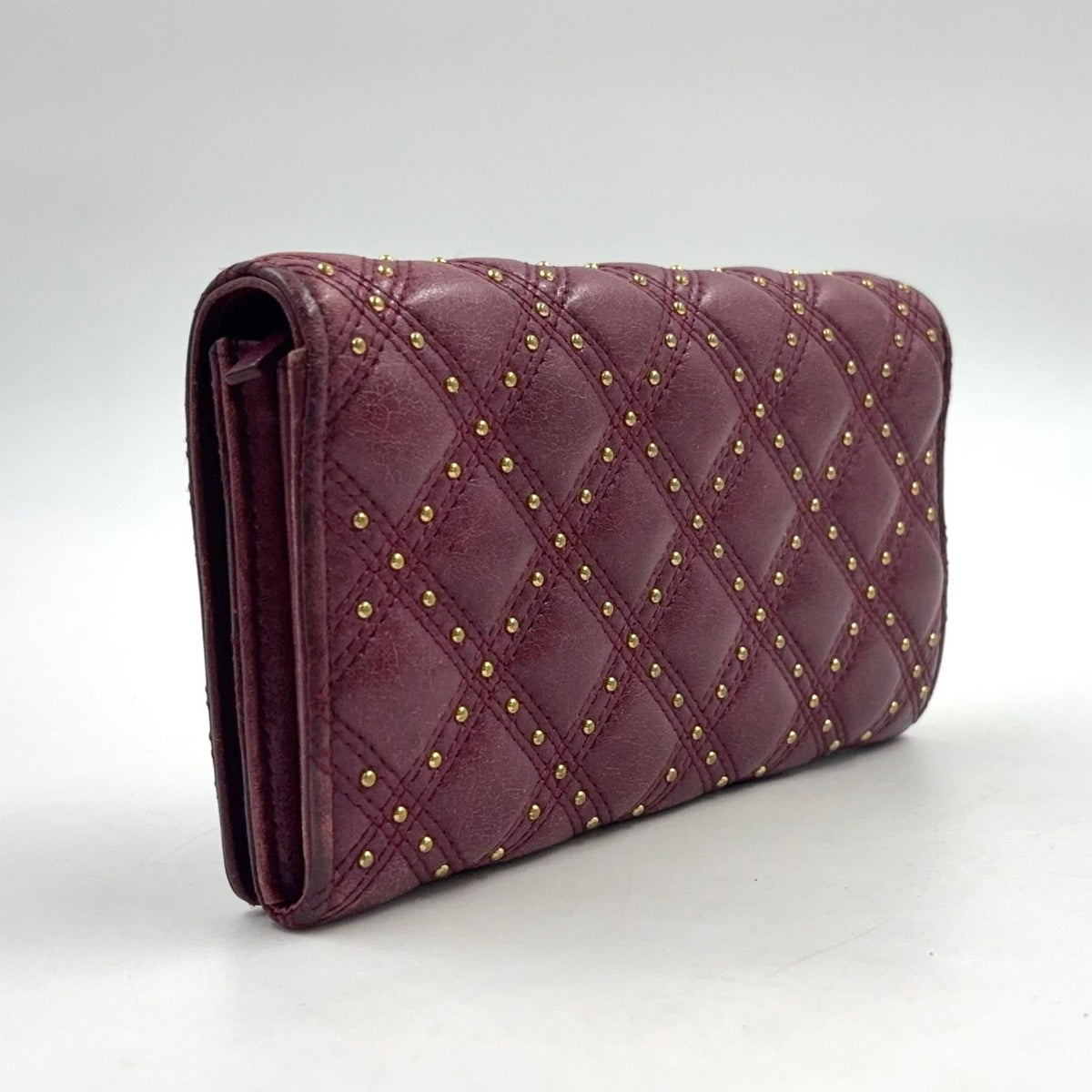 Chanel Quilted Studded Leather Bordeaux Bifold Wallet Gold — view 2