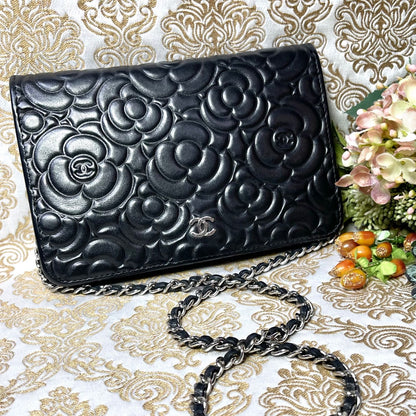Chanel Chain Wallet Camellia Black Shoulder Bag