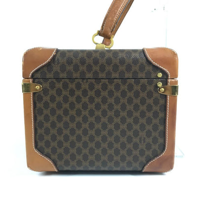 Celine Handbag Macadam Logo Makeup Box Vanity Bag Vintage Leather Brown — view 2
