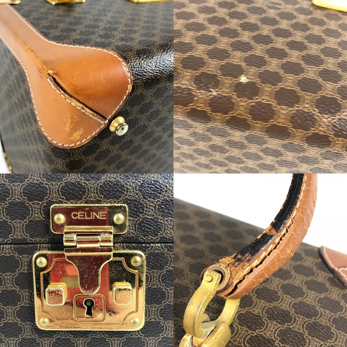Celine Handbag Macadam Logo Makeup Box Vanity Bag Vintage Leather Brown — view 7