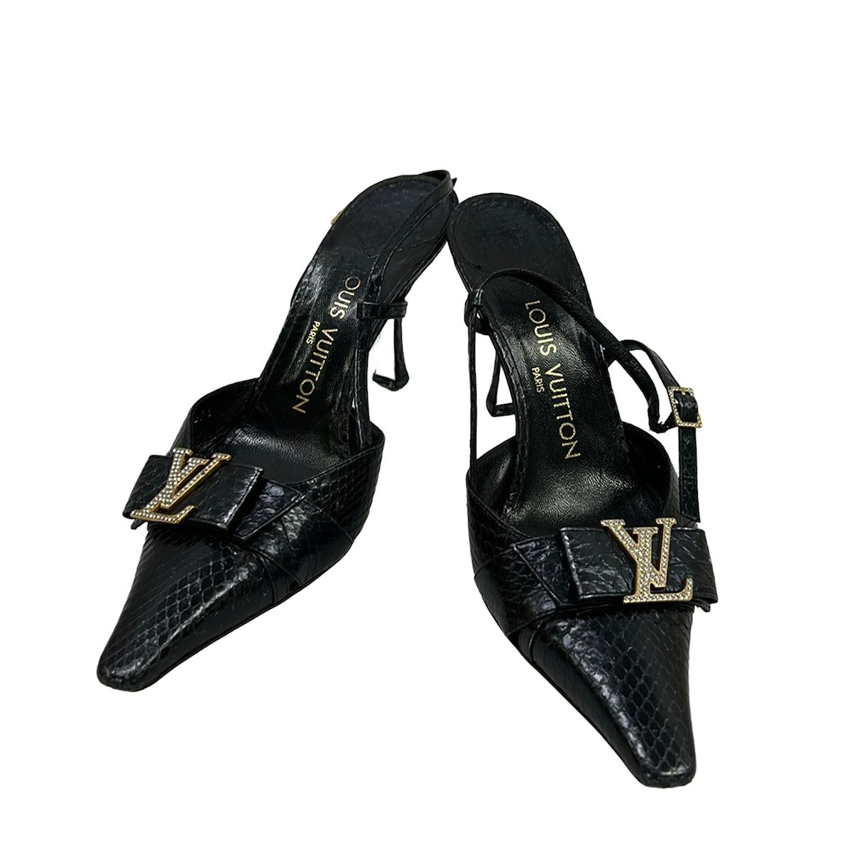 Louis Vuitton Sandals Gold Ribbon LV Rhinestone Leather — view 2