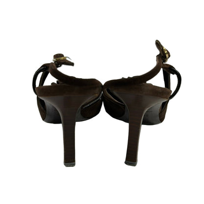 Chanel Sandals Dark Brown Camellia Pointed Toe Leather — view 3