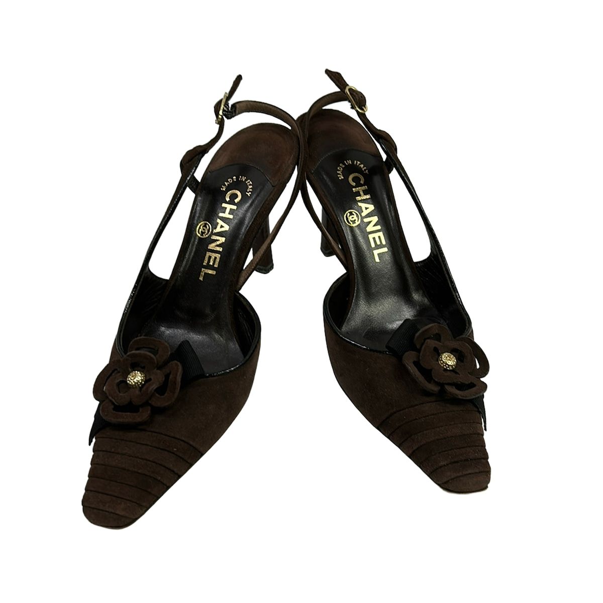 Chanel Sandals Dark Brown Camellia Pointed Toe Leather — view 2
