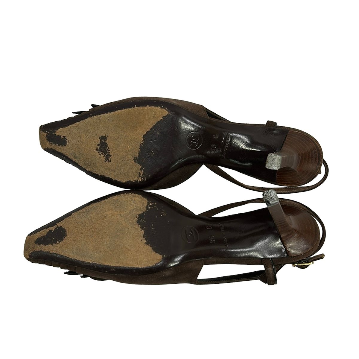 Chanel Sandals Dark Brown Camellia Pointed Toe Leather — view 4