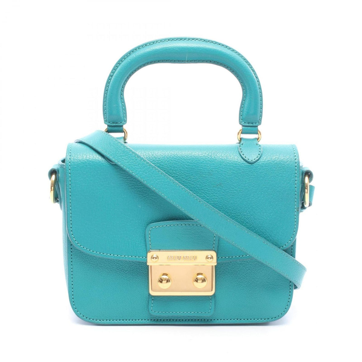 Miu Miu Handbag Madras 2-Way Emerald Green Leather
