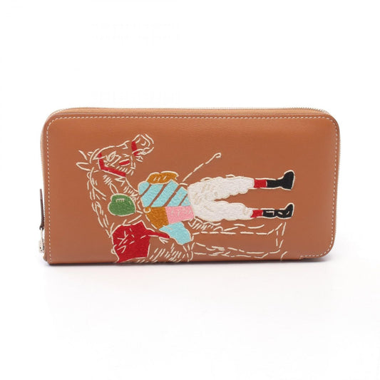 Hermes Round Wallet Azap Long Classic Embroidery Gold