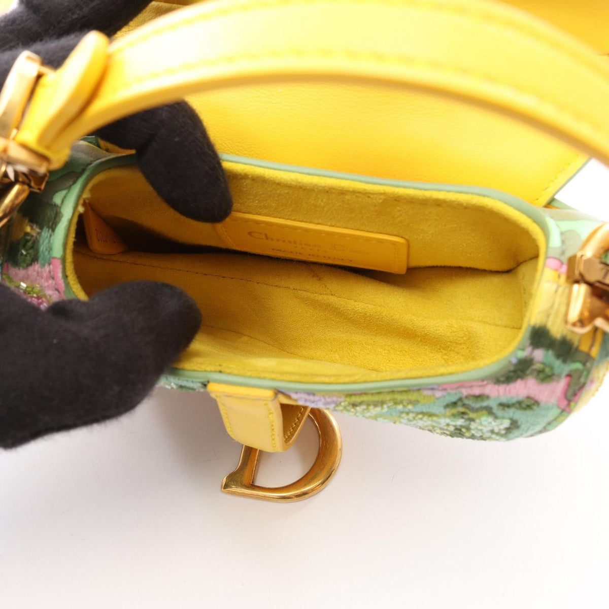 Dior Handbag Saddlebag Micro 2-Way Yellow Green Multi Leather — view 3
