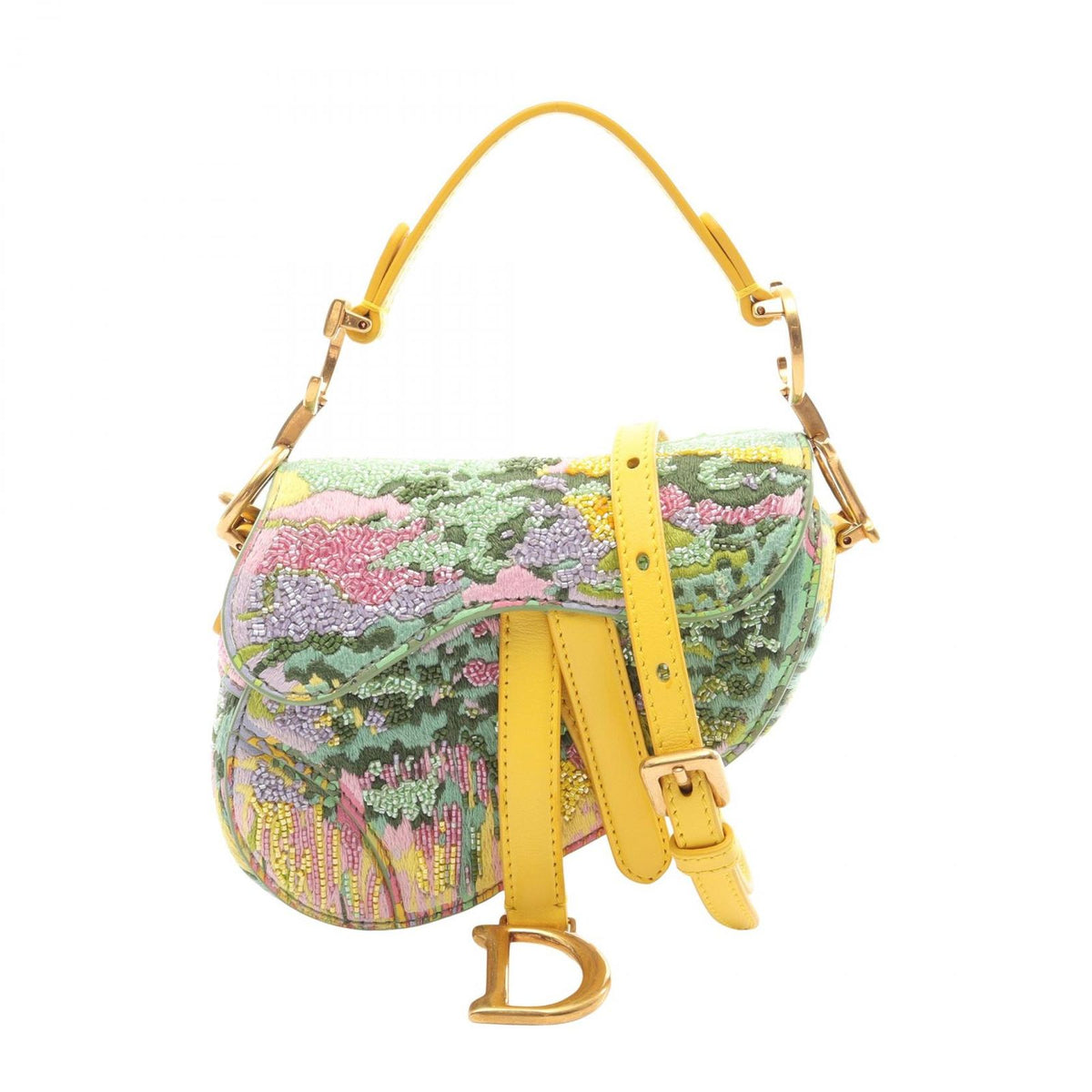 Dior Handbag Saddlebag Micro 2-Way Yellow Green Multi Leather