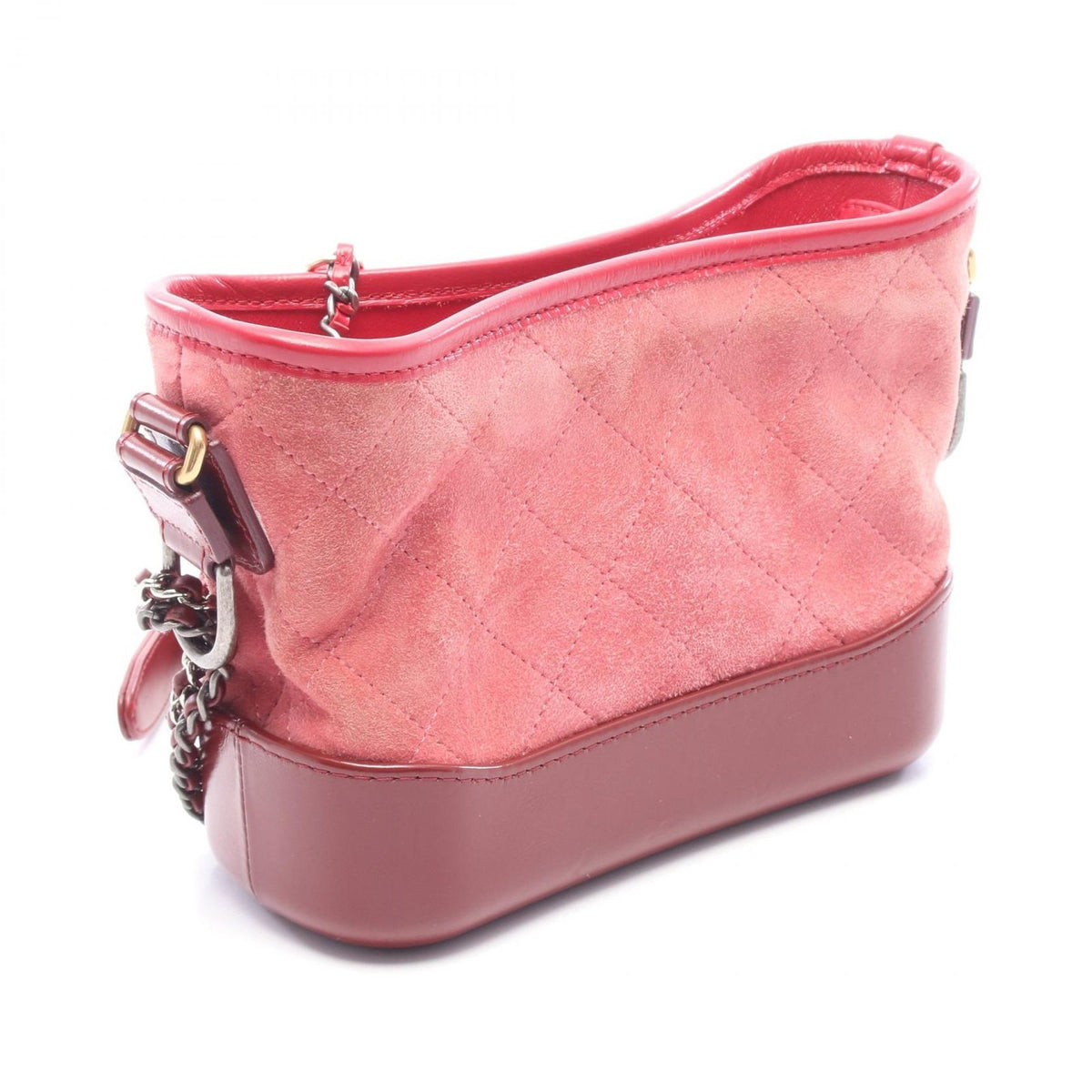 Chanel Shoulder Bag Gabrielle de Chanel Small Hobo Pink Wine Red Suede Leather — view 2