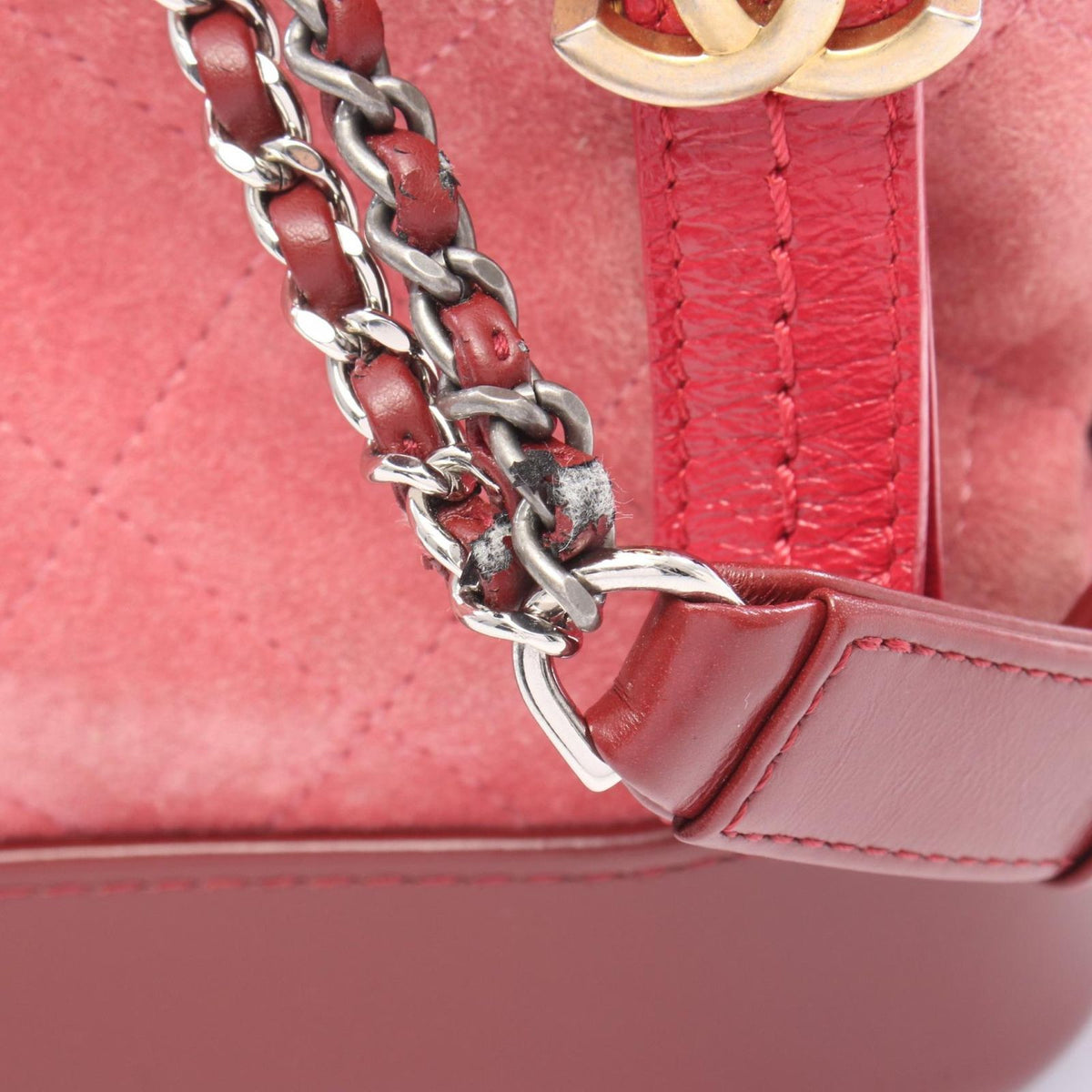 Chanel Shoulder Bag Gabrielle de Chanel Small Hobo Pink Wine Red Suede Leather — view 6