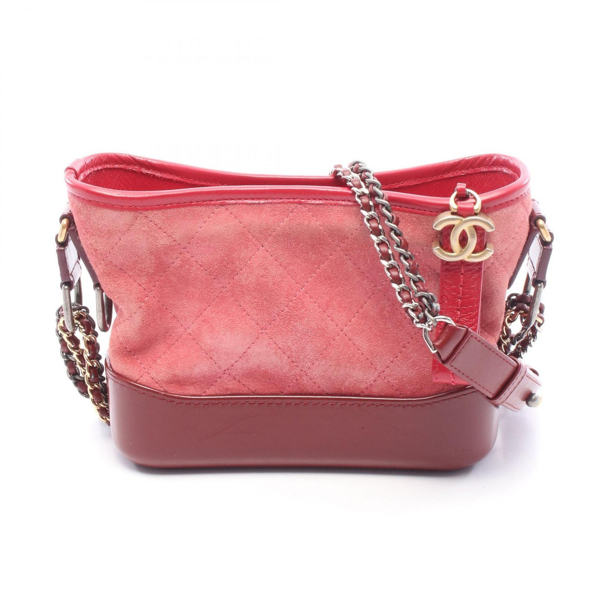 Chanel Shoulder Bag Gabrielle de Chanel Small Hobo Pink Wine Red Suede Leather