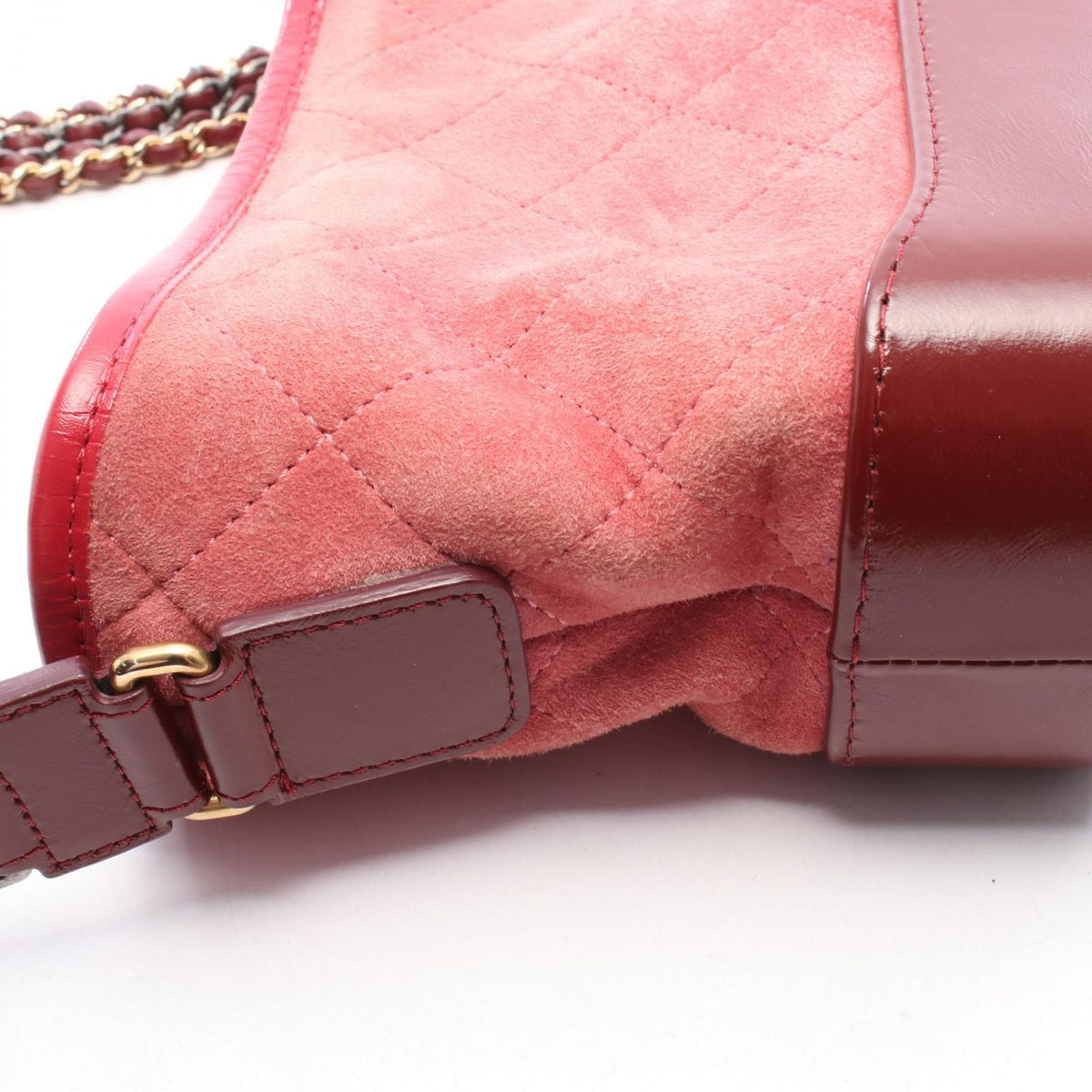 Chanel Shoulder Bag Gabrielle de Chanel Small Hobo Pink Wine Red Suede Leather — view 8