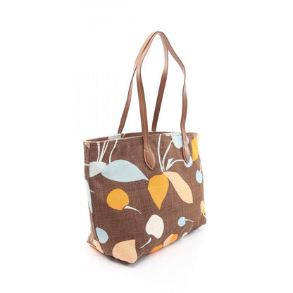 Miu Miu Tote Bag Tessuto Print Brown Multi Canvas Leather — view 2