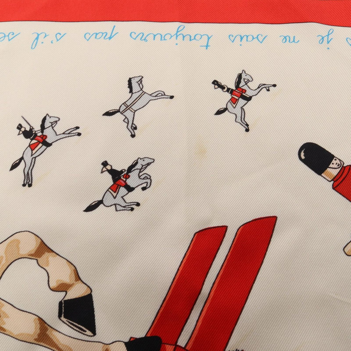 Hermes Scarf Carre 90 Raconte Moi le Cheval White Red Silk — view 5