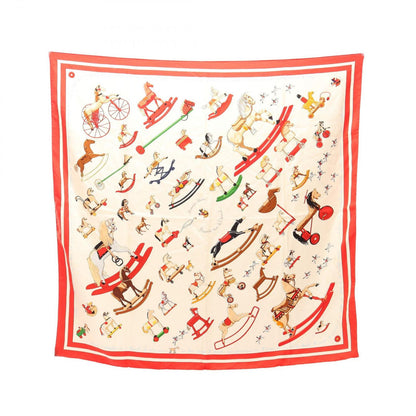 Hermes Scarf Carre 90 Raconte Moi le Cheval White Red Silk