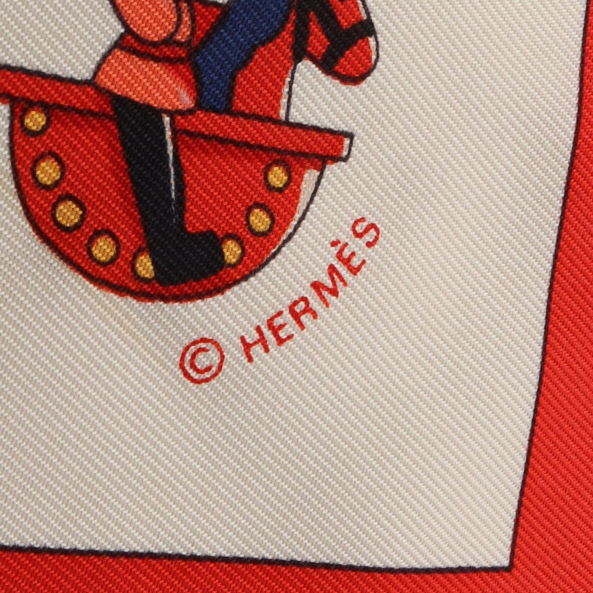 Hermes Scarf Carre 90 Raconte Moi le Cheval White Red Silk — view 2