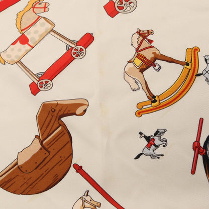 Hermes Scarf Carre 90 Raconte Moi le Cheval White Red Silk — view 6