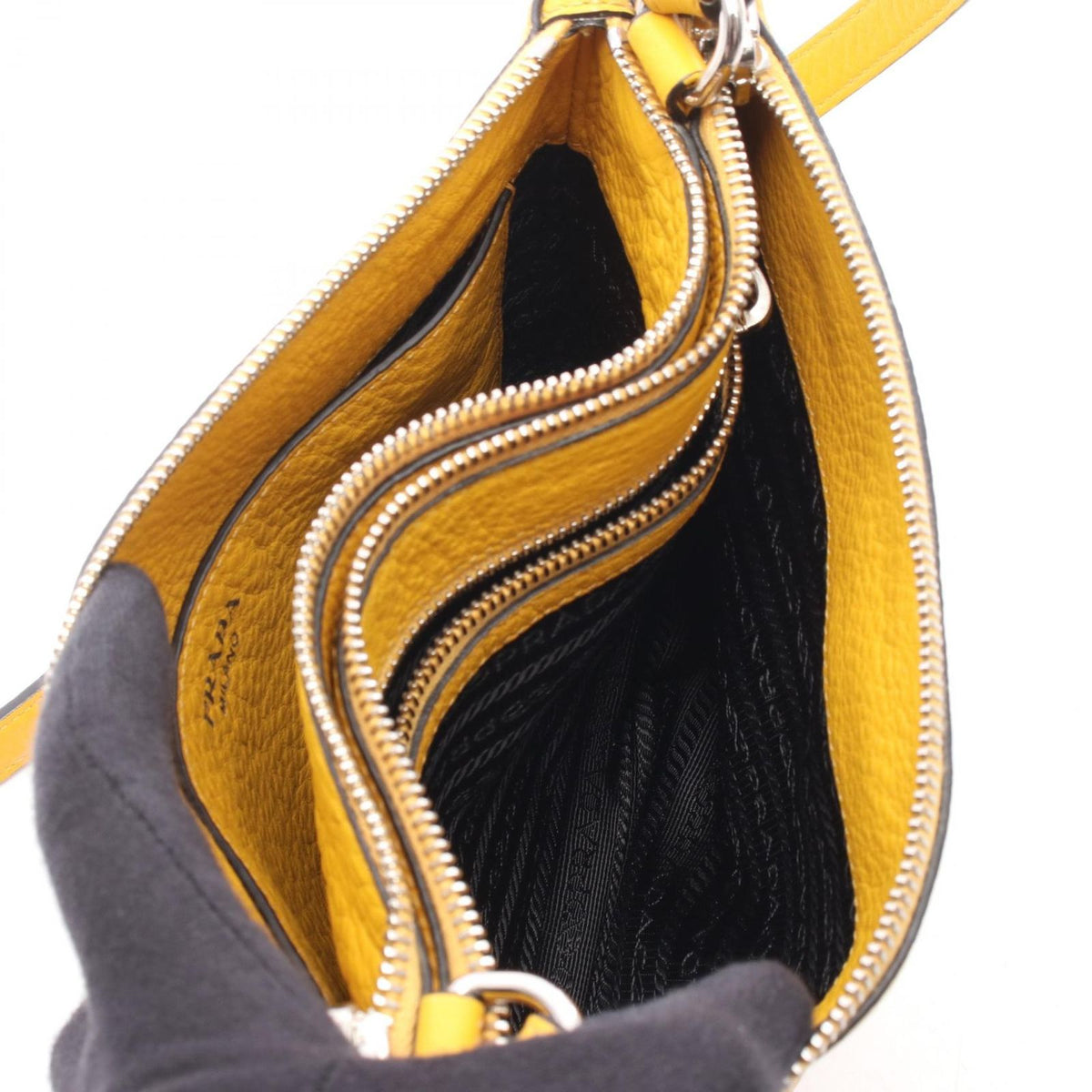 Prada Shoulder Bag Metal Logo Yellow Leather — view 3