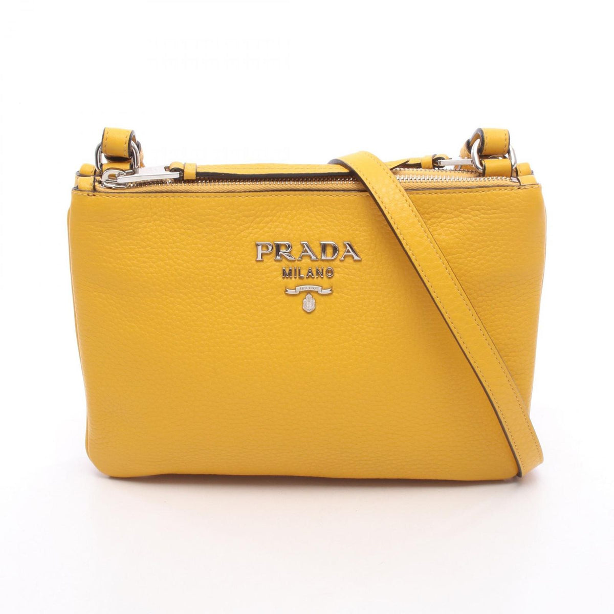 Prada Shoulder Bag Metal Logo Yellow Leather