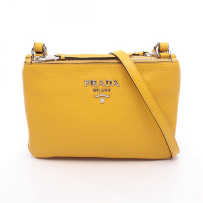 Prada Shoulder Bag Metal Logo Yellow Leather