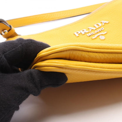 Prada Shoulder Bag Metal Logo Yellow Leather — view 6
