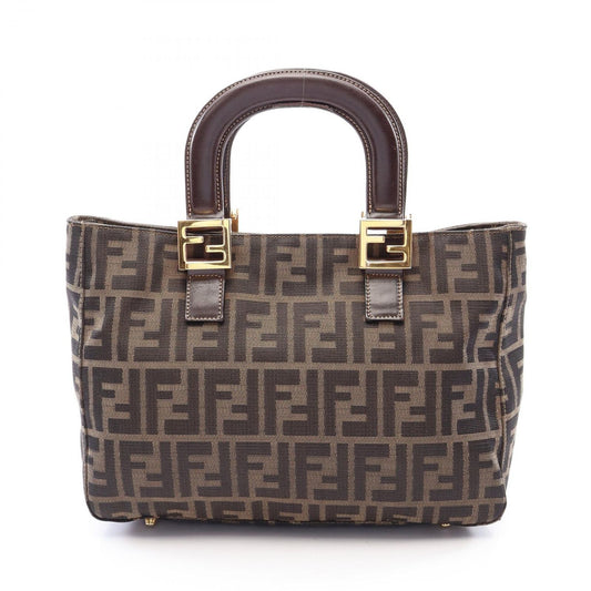 Fendi Tote Zucca Brown Black Canvas Leather Handbag