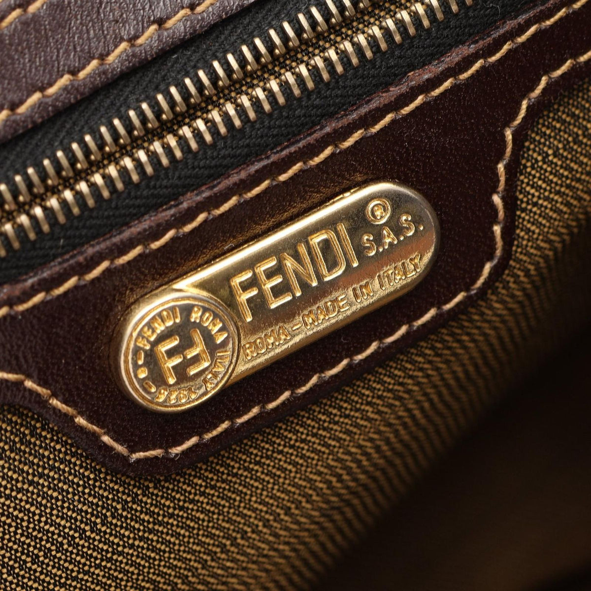 Fendi Tote Zucca Brown Black Canvas Leather Handbag — view 4
