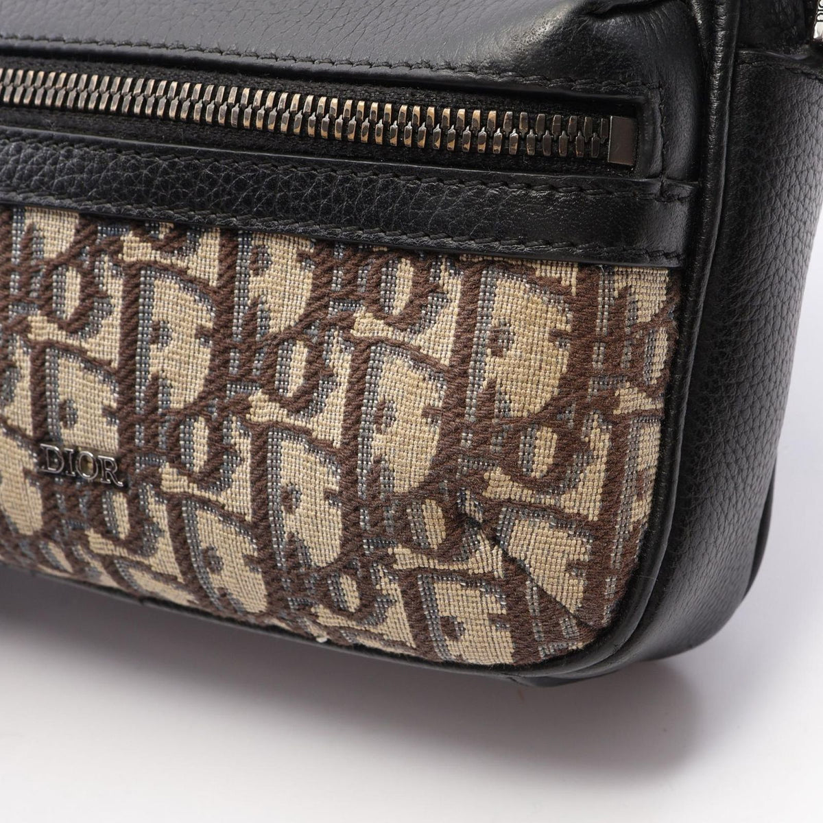 Dior Shoulder Bag Rider 2.0 Zip Mini Black Beige Leather Canvas Oblique — view 7