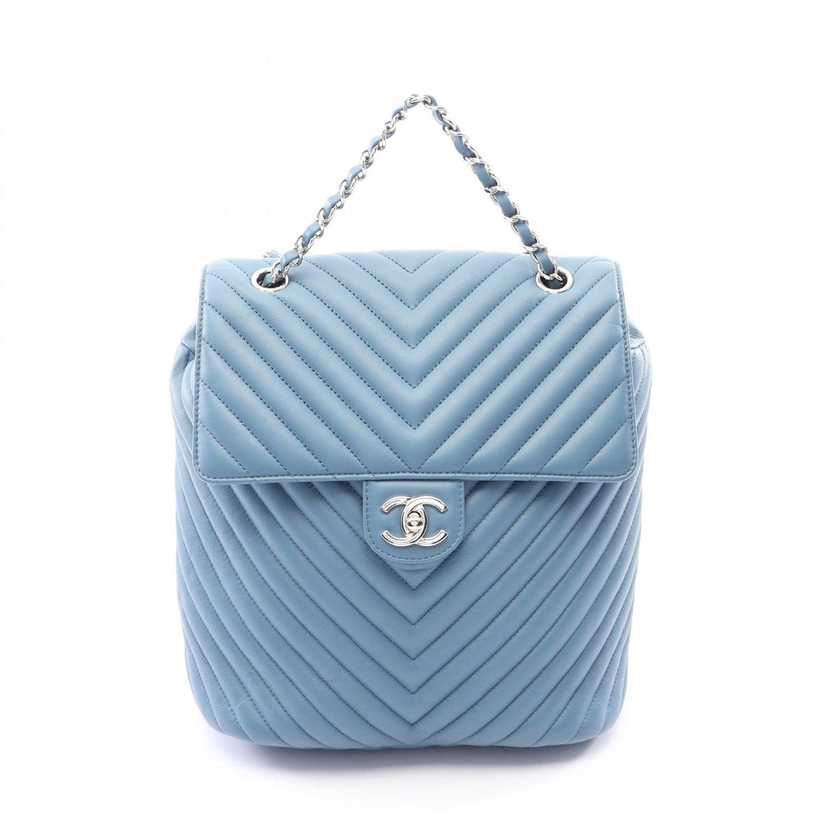 Chanel Backpack Chevron V-stitch Blue Lambskin Chain