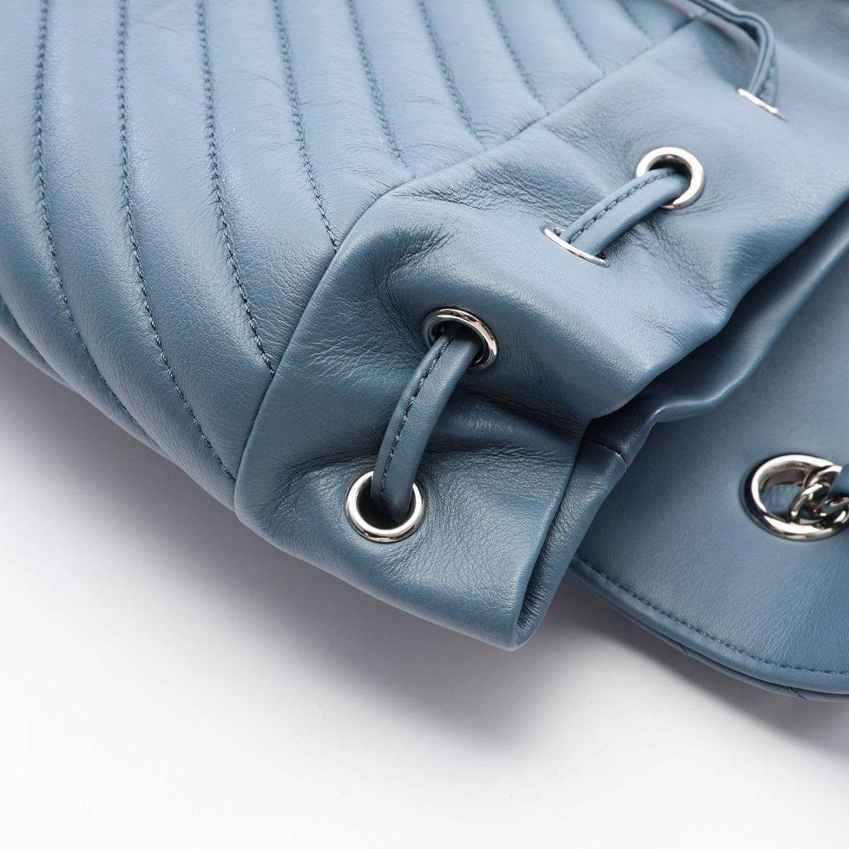 Chanel Backpack Chevron V-stitch Blue Lambskin Chain — view 8