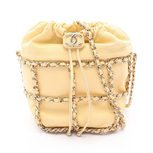 Chanel Shoulder Bag CC Logo Drawstring Light Yellow Lambskin Chain