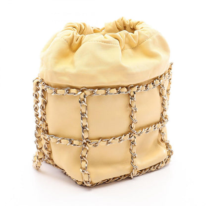 Chanel Shoulder Bag CC Logo Drawstring Light Yellow Lambskin Chain — view 2