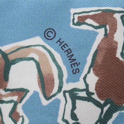 Hermes Scarf Twilly Chevaux en Liberte Blue Silk — view 4