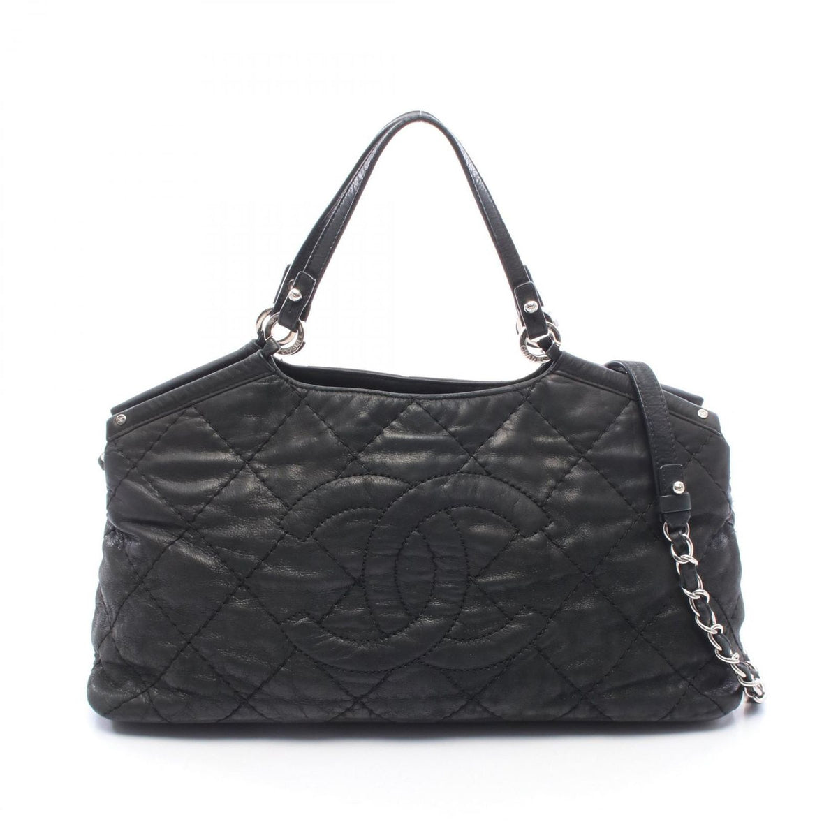 Chanel Shoulder Bag CC Logo Quilted 2-Way Black Leather