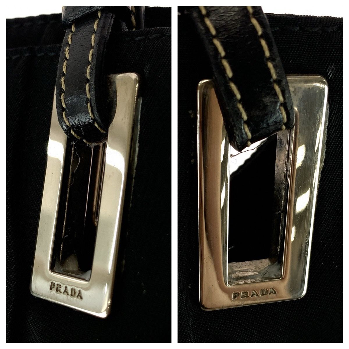 Prada Tessuto Black Silver Nylon Leather Tote Shoulder Bag — view 5