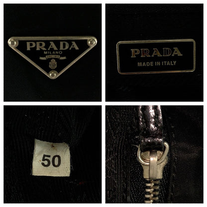 Prada Tessuto Black Silver Nylon Leather Tote Shoulder Bag — view 6