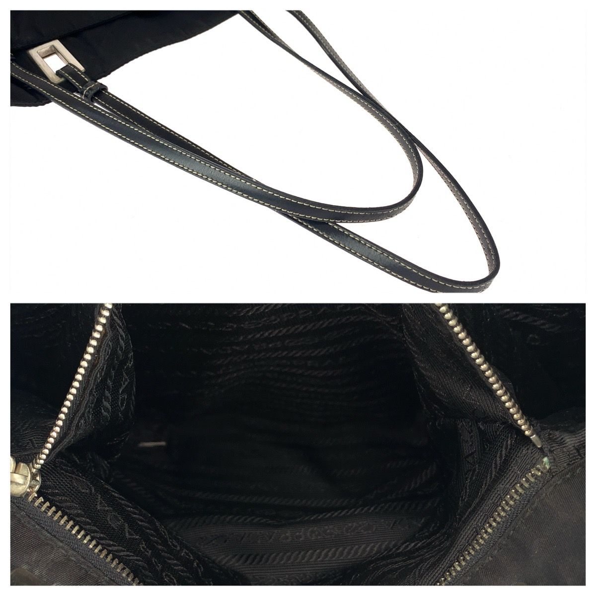 Prada Tessuto Black Silver Nylon Leather Tote Shoulder Bag — view 4