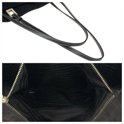 Prada Tessuto Black Silver Nylon Leather Tote Shoulder Bag — view 4