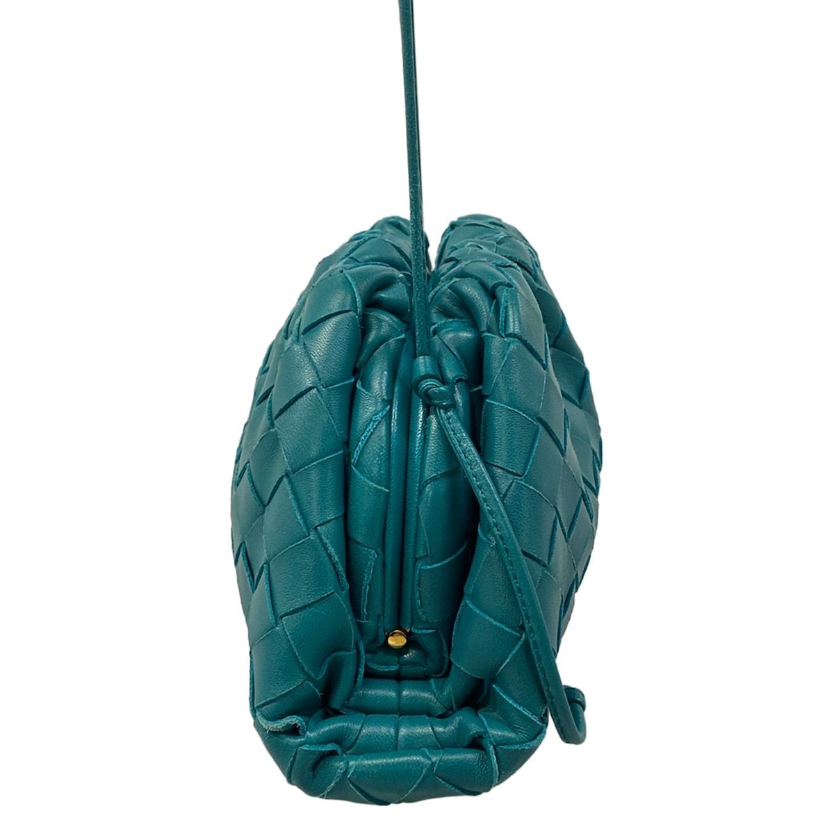 Bottega Veneta Shoulder Bag Mini the Pouch Intrecciato Turquoise Blue Kiss Lock — view 4
